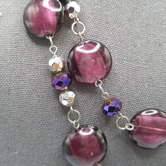 Purple Flat Round Beaded Necklace, Purple Crystal Beads, Two Strands, 24 Inches - Picture 4 of 10